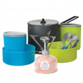 Set completo per campeggio fornello pentola piatti posate tazze POCKETROCKET STOVE KIT MSR