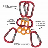 SET COMPLETO Piastrina Full KONG con moltiplicatore di ancoraggio solo 90g - 30kN ! con 5 MOSCHETTONI KONG